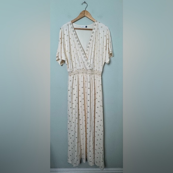 Cabana Life Ivory & Metallic Gold Embroidered Wrap Maxi Dress UPF 50+ Size L - Picture 6 of 16
